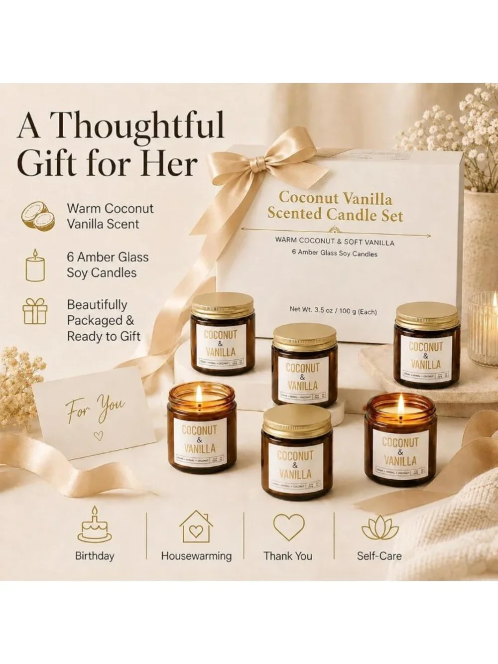 6-Pack Scented Soy Wax Candles Gift Set - Aromatherapy for Home, Living Room